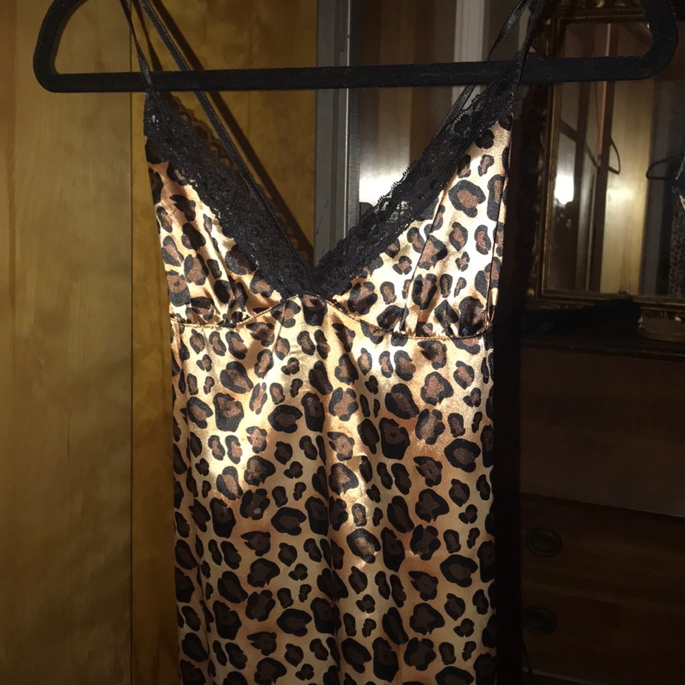 Leopard maxi slip dress or nighty lace up back NWT